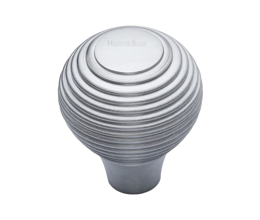 Heritage Brass Satin Chrome Reeded Cabinet Knob 32mm