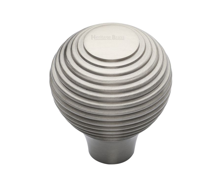 Heritage Brass Satin Nickel Reeded Cabinet Knob 32mm