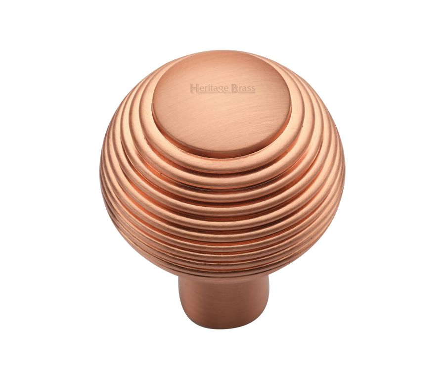 Heritage Brass Satin Rose Gold Reeded Cabinet Knob 32mm