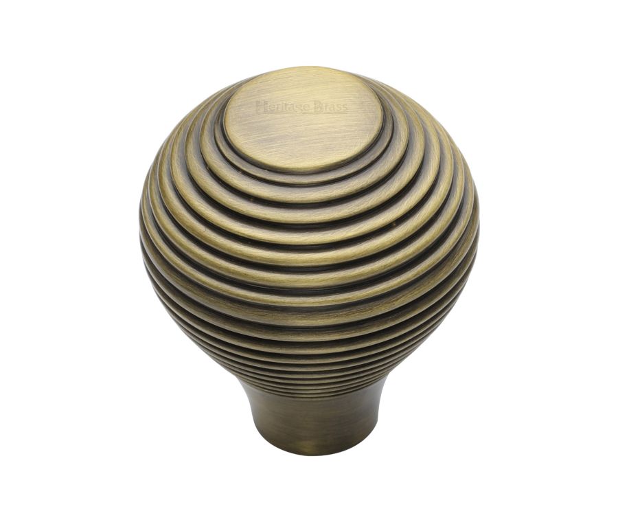 Heritage Brass Antique Brass Reeded Cabinet Knob 38mm
