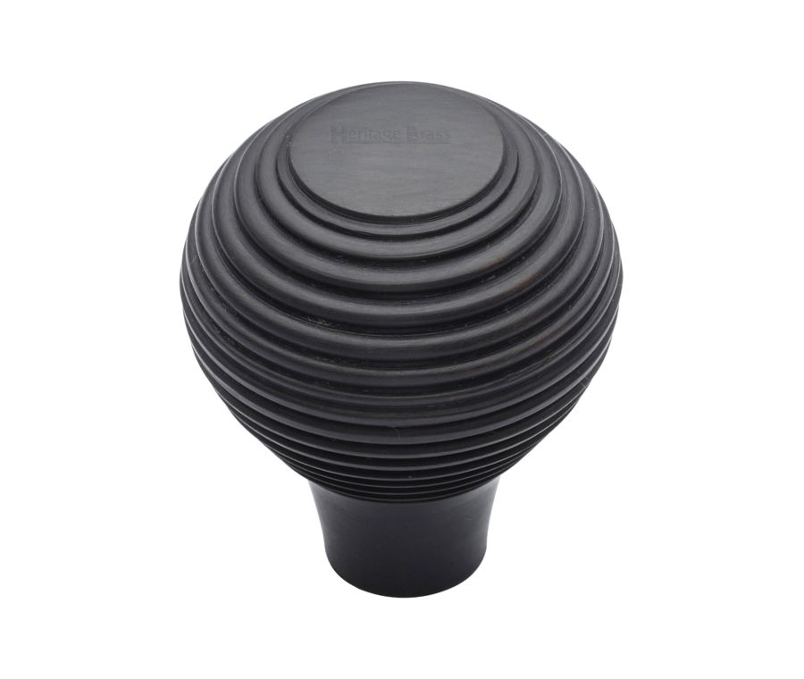 Heritage Brass Matt Black Reeded Cabinet Knob 38mm