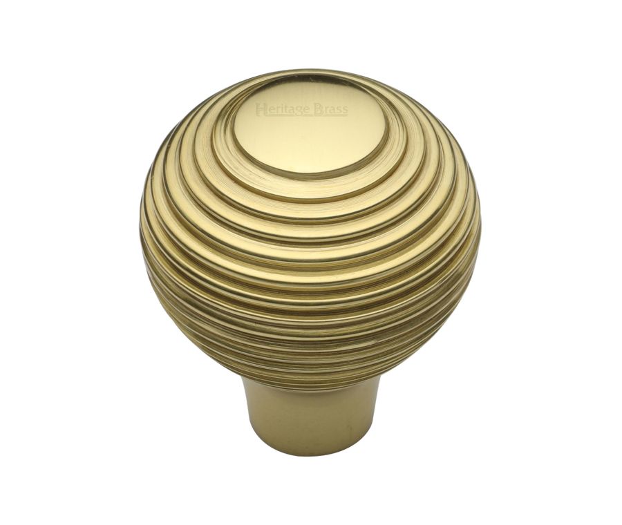 Heritage Brass Polished Brass Reeded Cabinet Knob 38mm