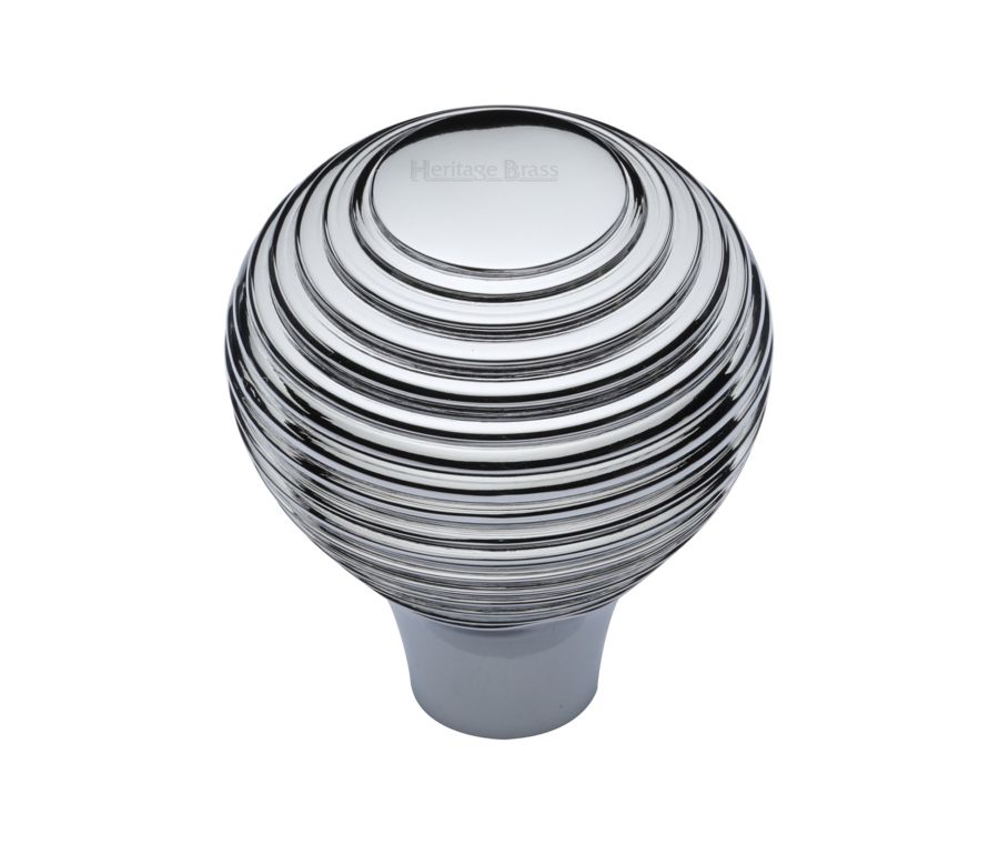 Heritage Brass Polished Chrome Reeded Cabinet Knob 38mm