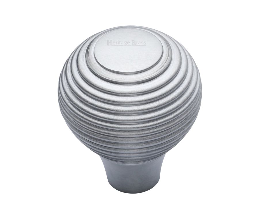 Heritage Brass Satin Chrome Reeded Cabinet Knob 38mm