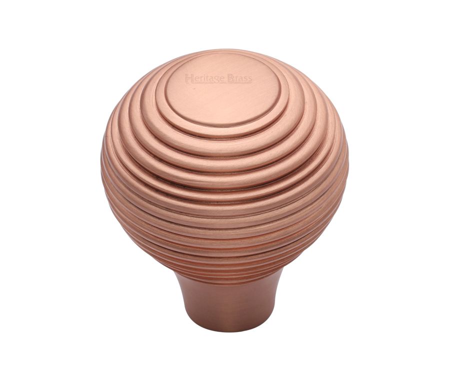 Heritage Brass Satin Rose Gold Reeded Cabinet Knob 38mm