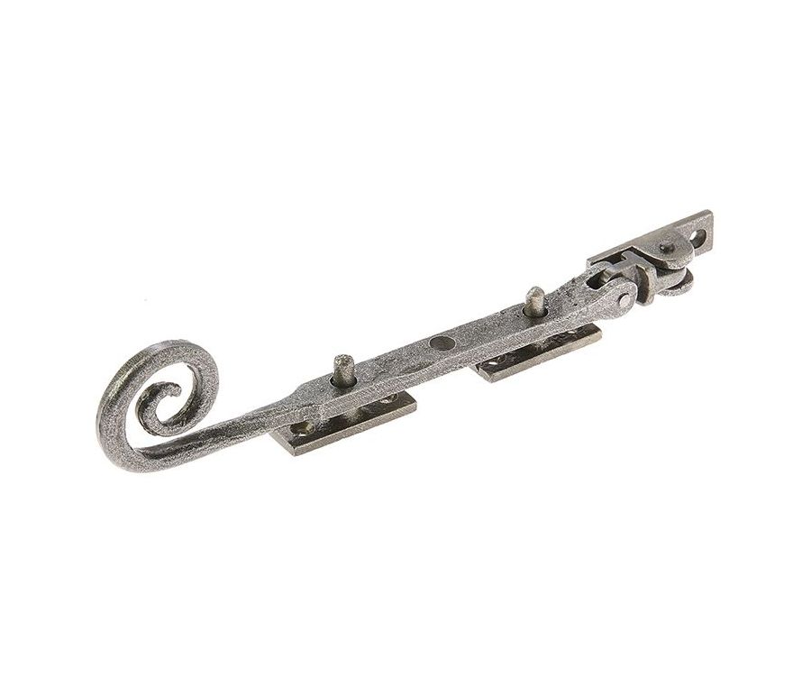 Frelan 203x15x6mm Curly tail casement stay Patina pewter finish