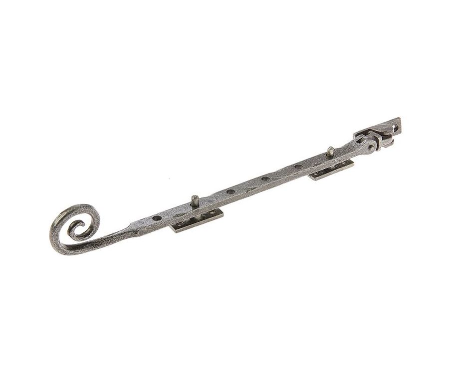 Frelan 315x15x6mm Curly end casement stay Patina pewter finish