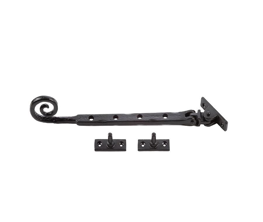 Frelan 243x15x6mm Curly end casement stay Black finish