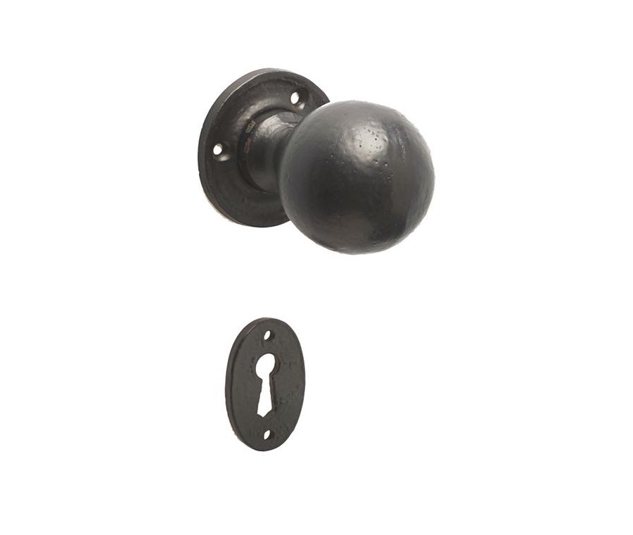 Frelan 73x53mm Round mortice knob Black finish