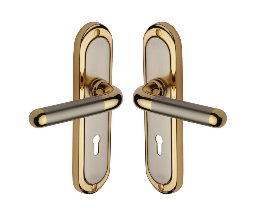 Heritage Brass Jupiter Split Finish Vienna Door Handle on Plate - Lever Lock