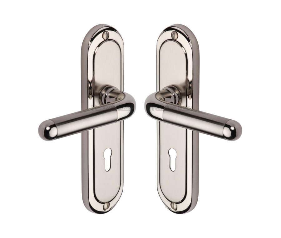 Heritage Brass Mercury Split Finish Vienna Door Handle on Plate - Lever Lock