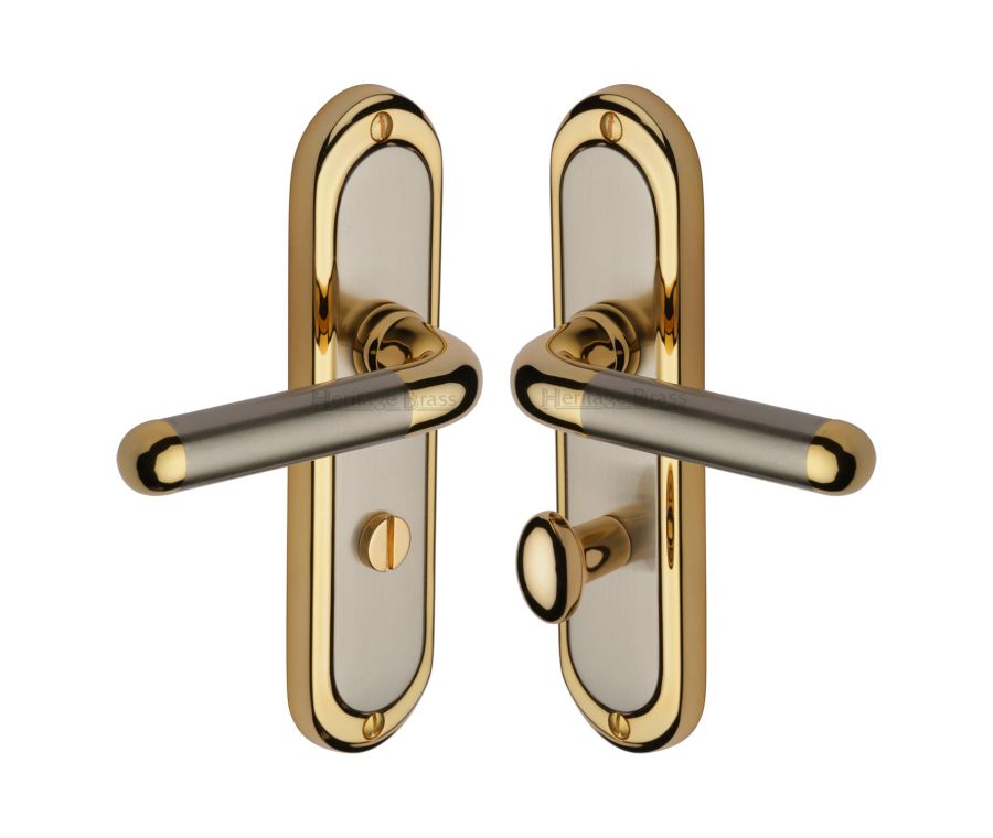 Heritage Brass Jupiter Split Finish Vienna Door Handle on Plate - Bathroom Set