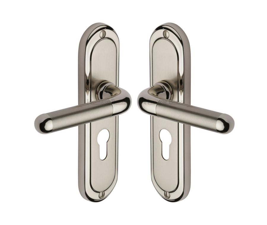 Heritage Brass Mercury Split Finish Vienna Door Handle on Plate - Euro Profile