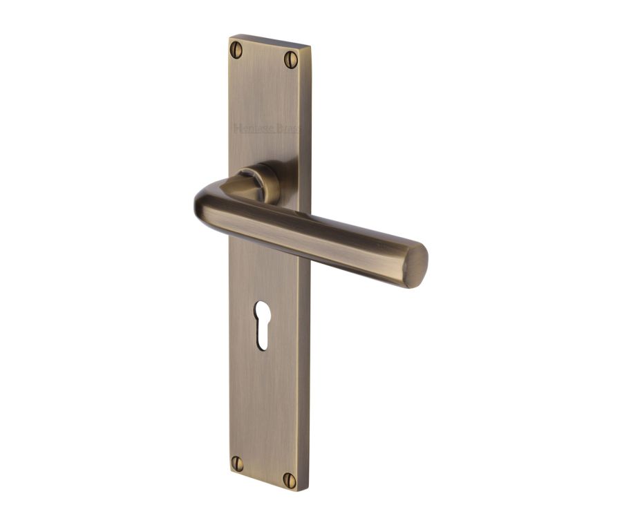 Heritage Brass Antique Brass Octave Door Handle on 200mm Plate - Lever Lock