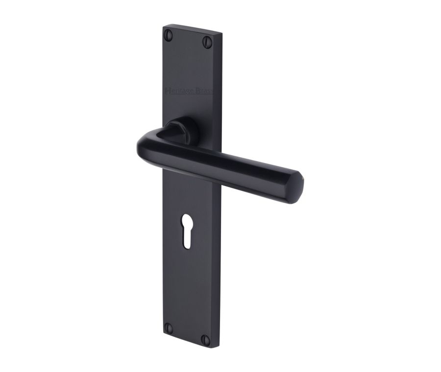 Heritage Brass Matt Black Octave Door Handle on 200mm Plate - Lever Lock