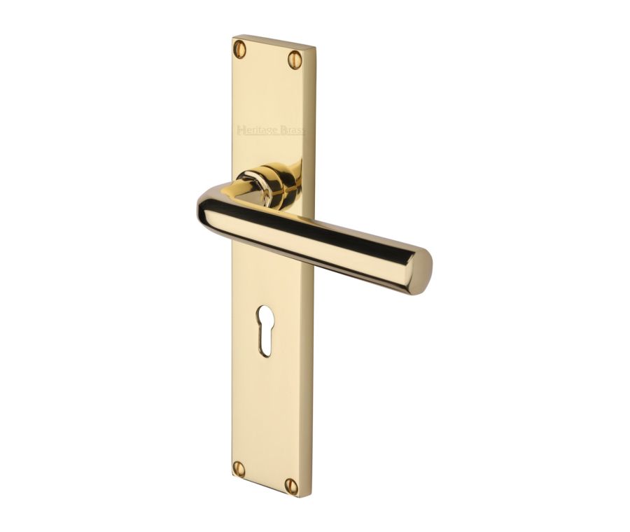 Heritage Brass Polished Brass Octave Door Handle on 200mm Plate - Lever Lock