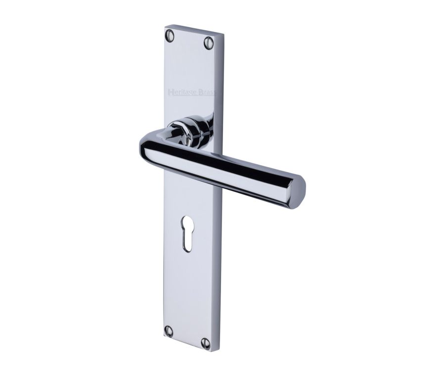 Heritage Brass Polished Chrome Octave Door Handle on 200mm Plate - Lever Lock