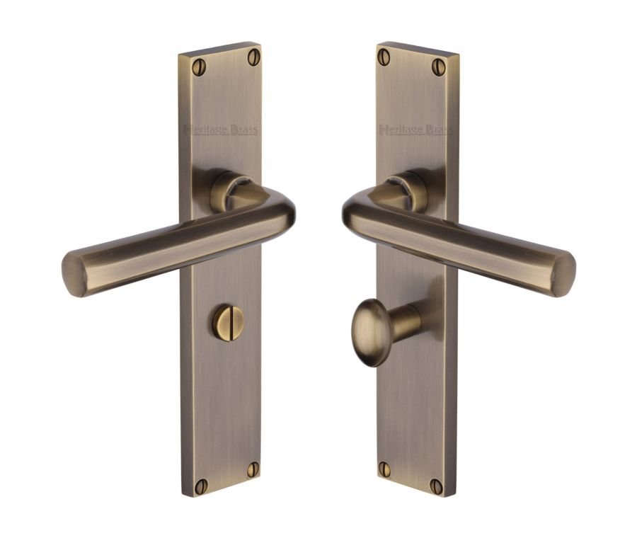 Heritage Brass Antique Brass Octave Door Handle on 200mm Plate - Bathroom Set
