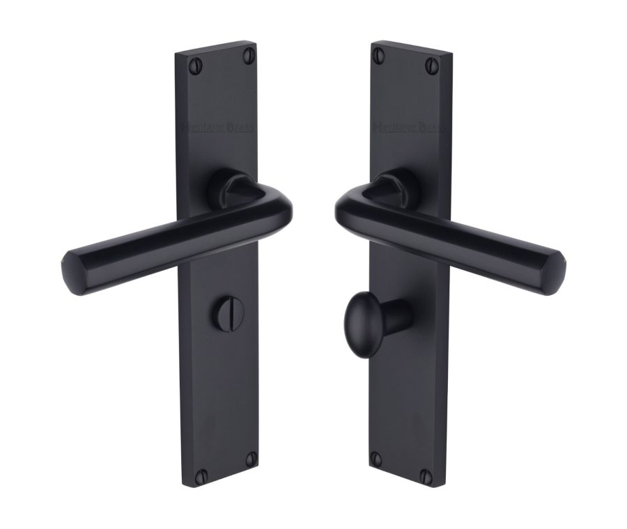 Heritage Brass Matt Black Octave Door Handle on 200mm Plate - Bathroom Set