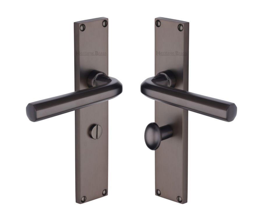 Heritage Brass Matt Bronze Octave Door Handle on 200mm Plate - Bathroom Set