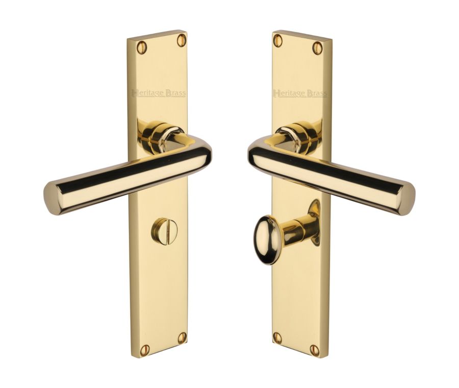 Heritage Brass Polished Brass Octave Door Handle on 200mm Plate - Bathroom Set