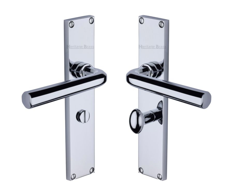 Heritage Brass Polished Chrome Octave Door Handle on 200mm Plate - Bathroom Set