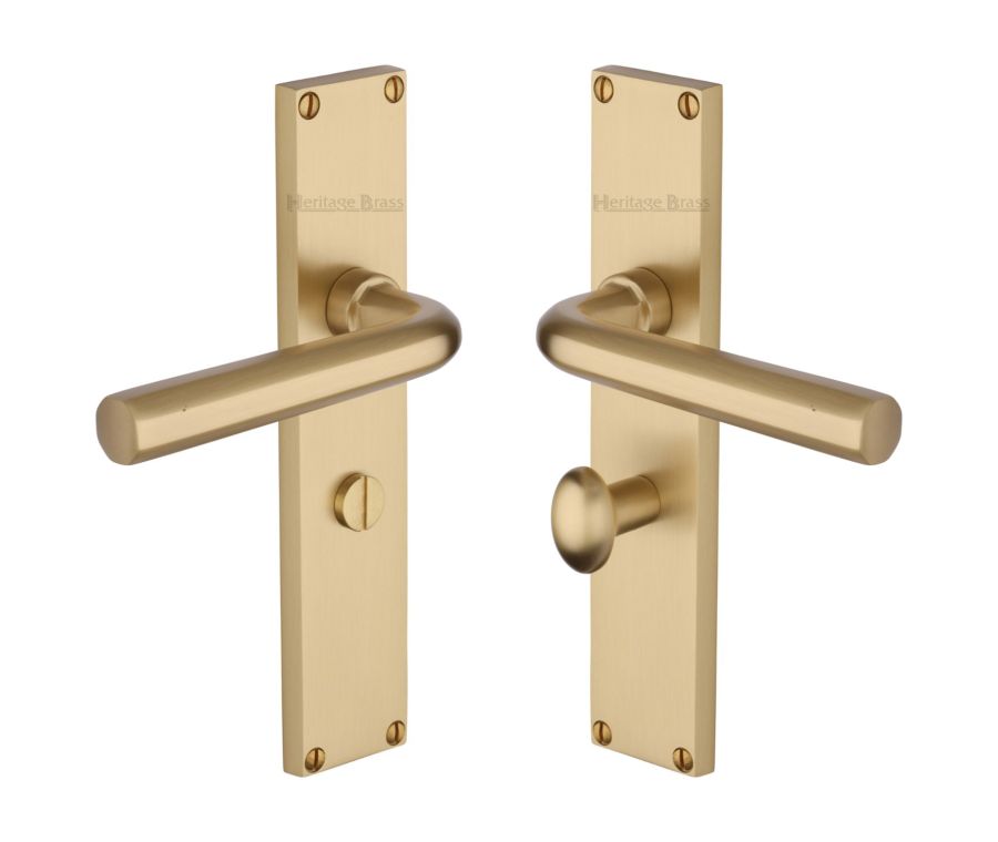 Heritage Brass Satin Brass Octave Door Handle on 200mm Plate - Bathroom Set