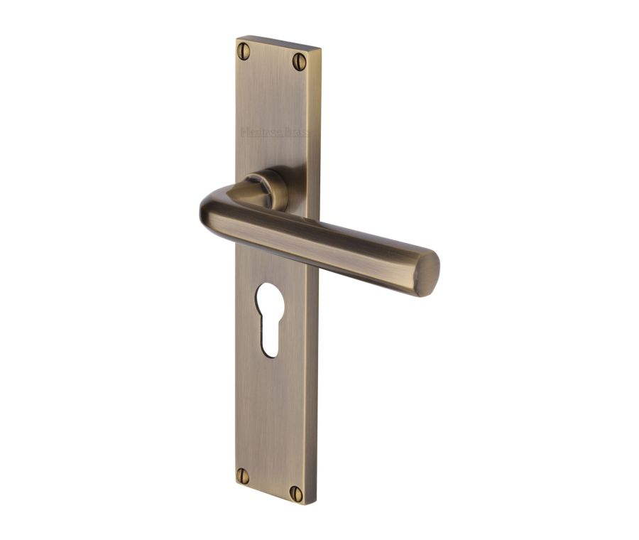 Heritage Brass Antique Brass Octave Door Handle on 200mm Plate - Euro Profile