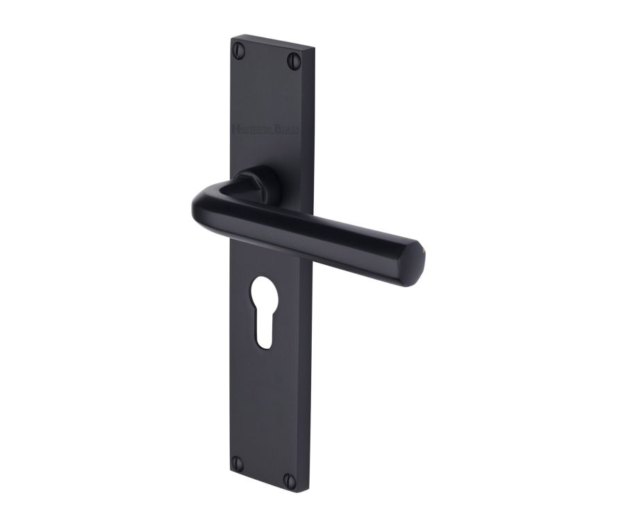 Heritage Brass Matt Black Octave Door Handle on 200mm Plate - Euro Profile