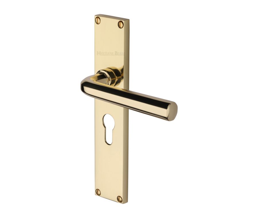 Heritage Brass Polished Brass Octave Door Handle on 200mm Plate - Euro Profile