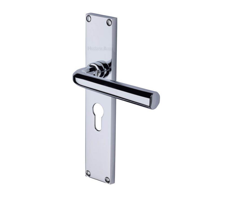 Heritage Brass Polished Chrome Octave Door Handle on 200mm Plate - Euro Profile