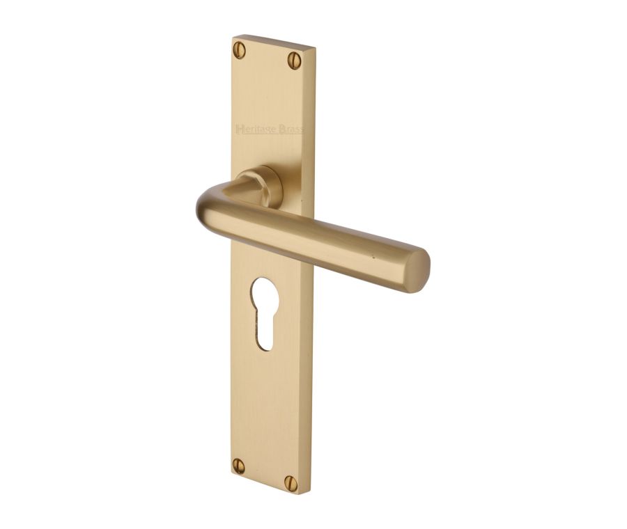 Heritage Brass Satin Brass Octave Door Handle on 200mm Plate - Euro Profile