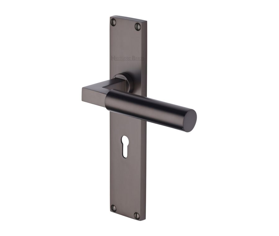 Heritage Brass Matt Bronze Bauhaus Door Handle on 200mm Plate - Lever Lock
