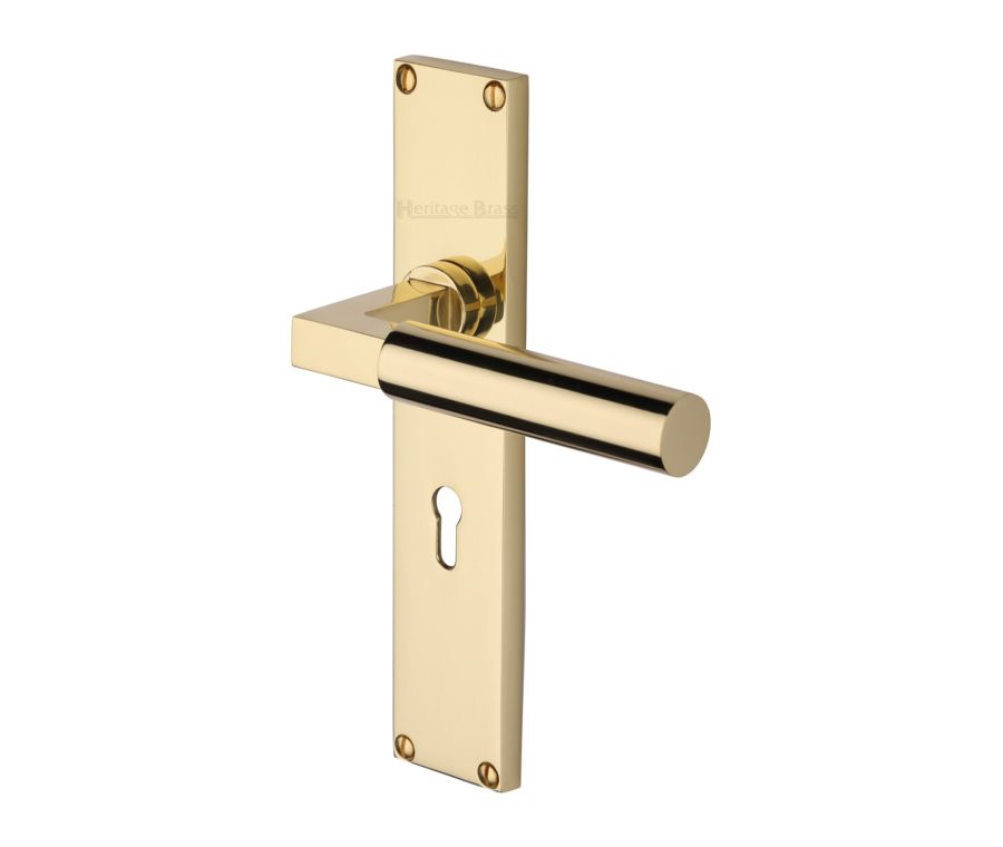 Heritage Brass Polished Brass Bauhaus Door Handle on 200mm Plate - Lever Lock