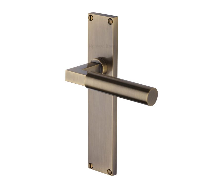 Heritage Brass Antique Brass Bauhaus Door Handle on 200mm Plate - Lever Latch