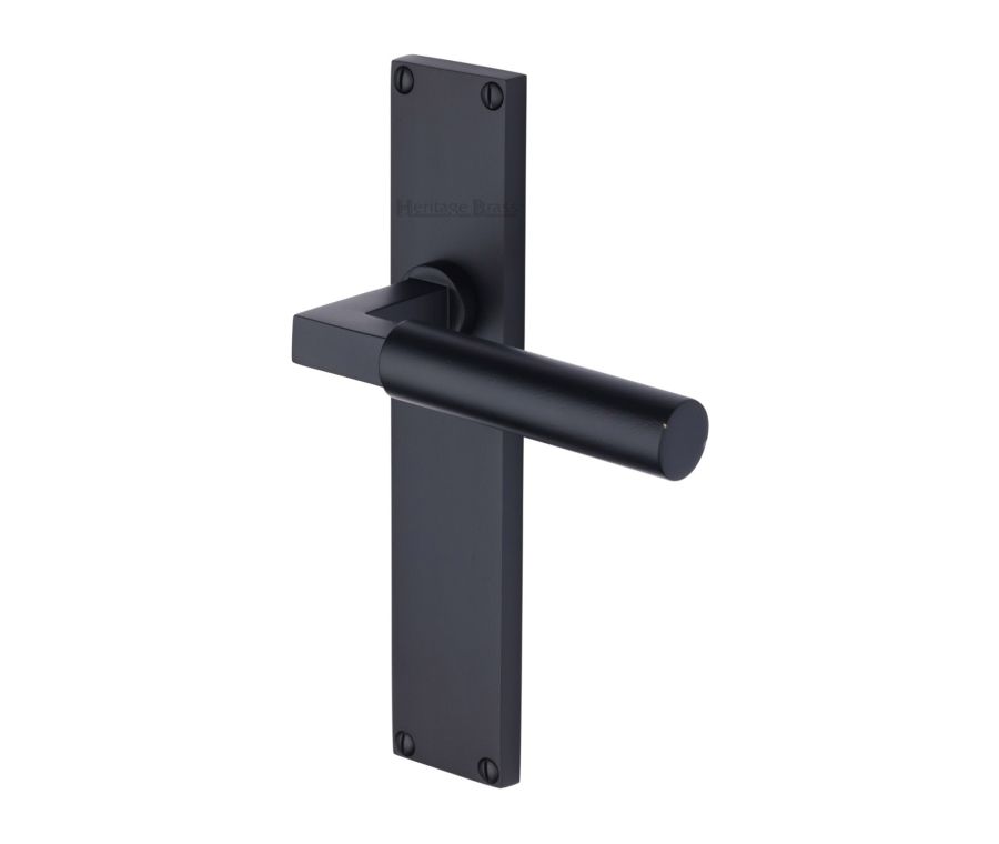 Heritage Brass Matt Black Bauhaus Door Handle on 200mm Plate - Lever Latch