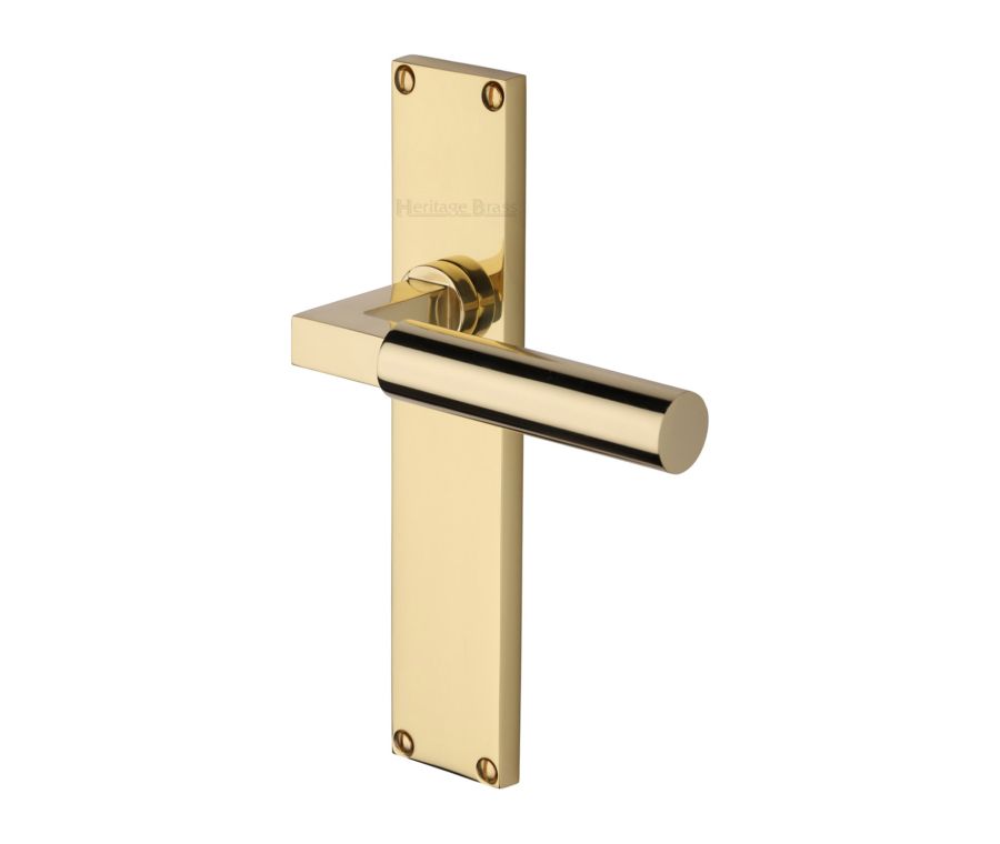 Heritage Brass Polished Brass Bauhaus Door Handle on 200mm Plate - Lever Latch