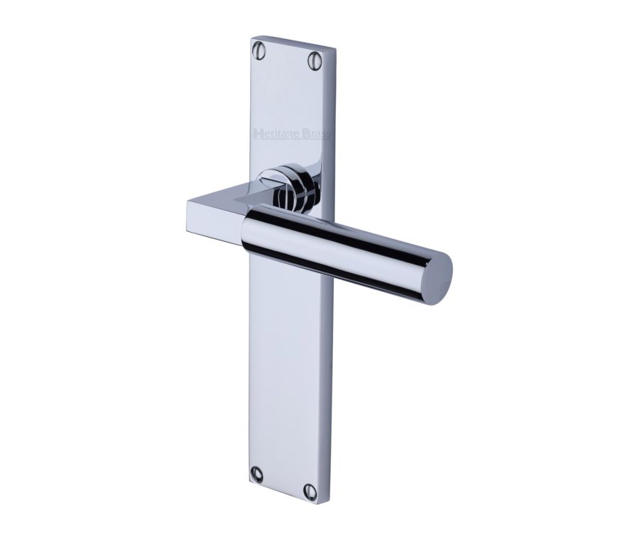 Heritage Brass Polished Chrome Bauhaus Door Handle on 200mm Plate - Lever Latch