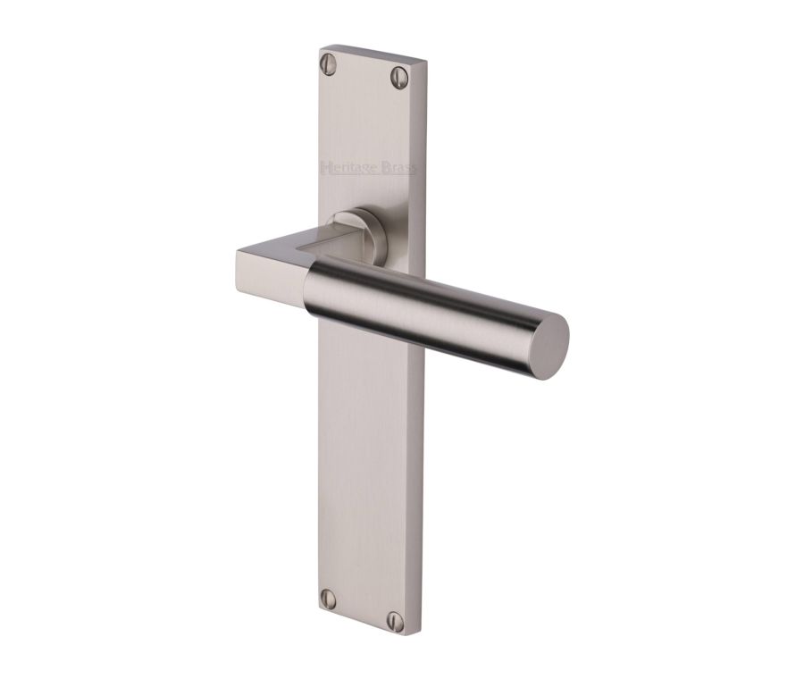 Heritage Brass Satin Nickel Bauhaus Door Handle on 200mm Plate - Lever Latch