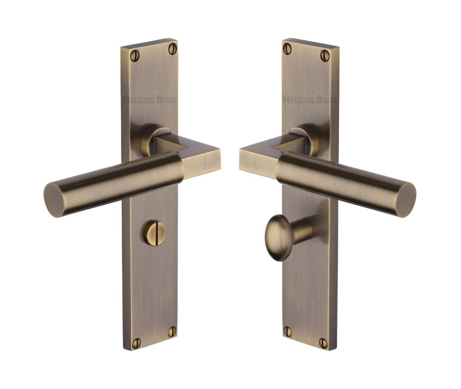 Heritage Brass Antique Brass Bauhaus Door Handle on 200mm Plate - Bathroom Set