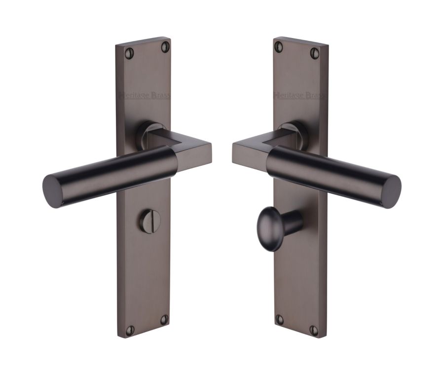 Heritage Brass Matt Bronze Bauhaus Door Handle on 200mm Plate - Bathroom Set