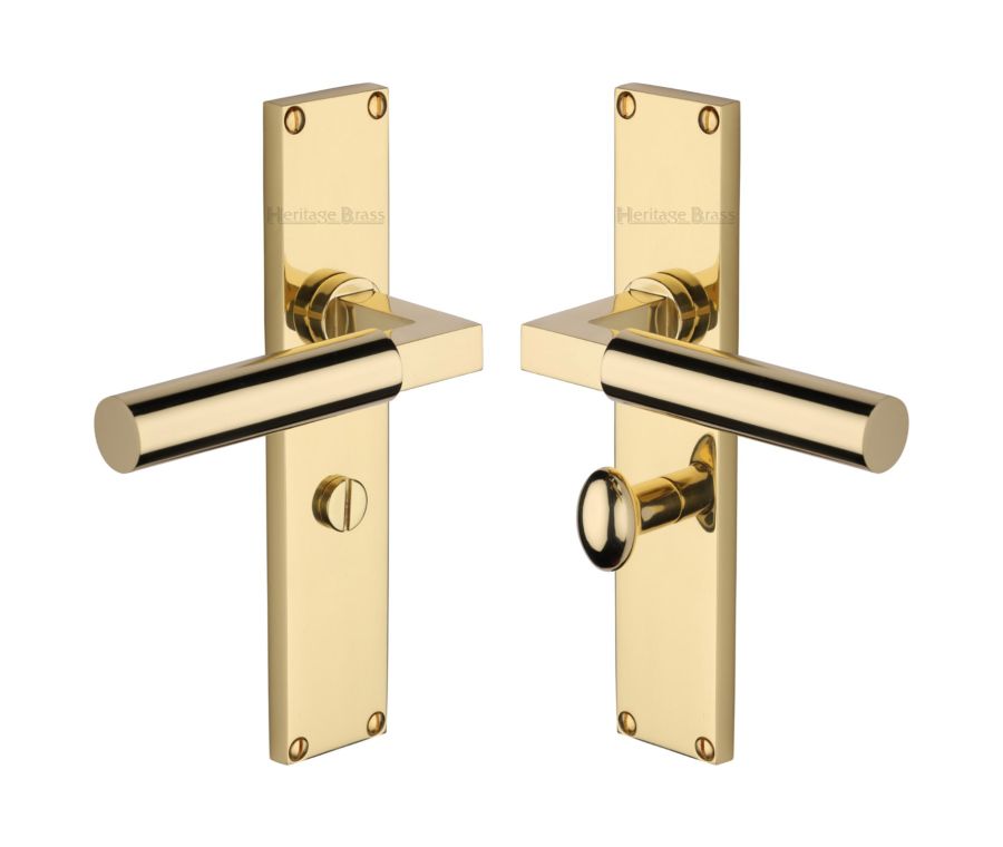 Heritage Brass Polished Brass Bauhaus Door Handle on 200mm Plate - Bathroom Set