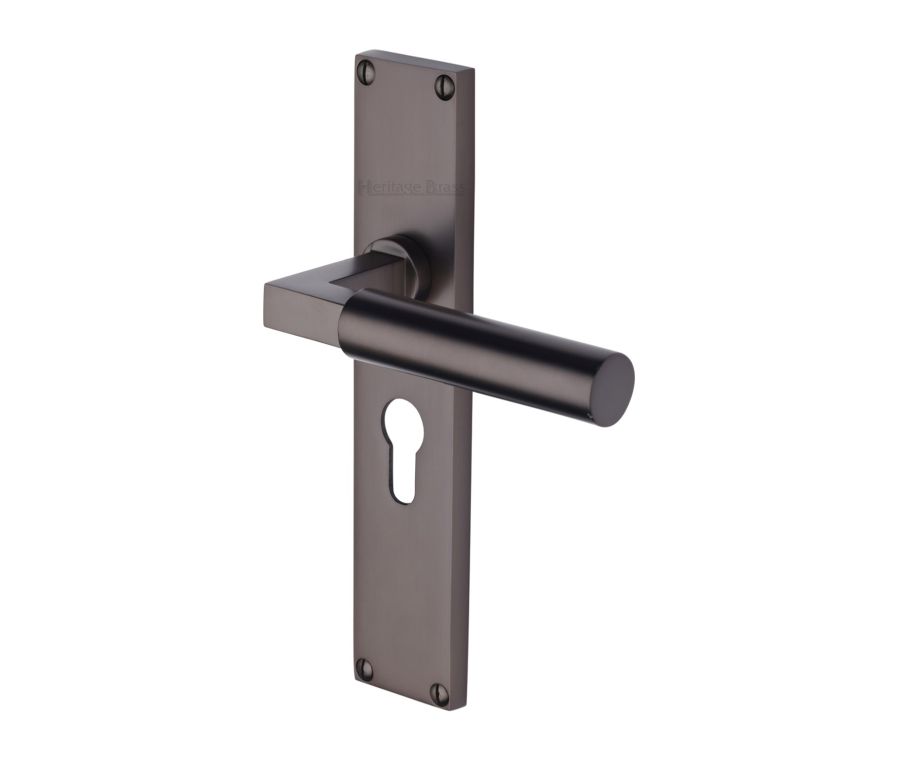Heritage Brass Matt Bronze Bauhaus Door Handle on 200mm Plate - Euro Profile