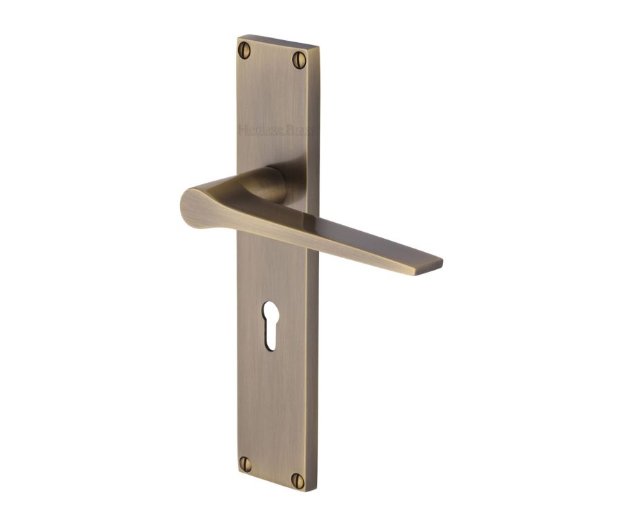 Heritage Brass Antique Brass Gio Door Handle on 200mm Plate - Lever Lock