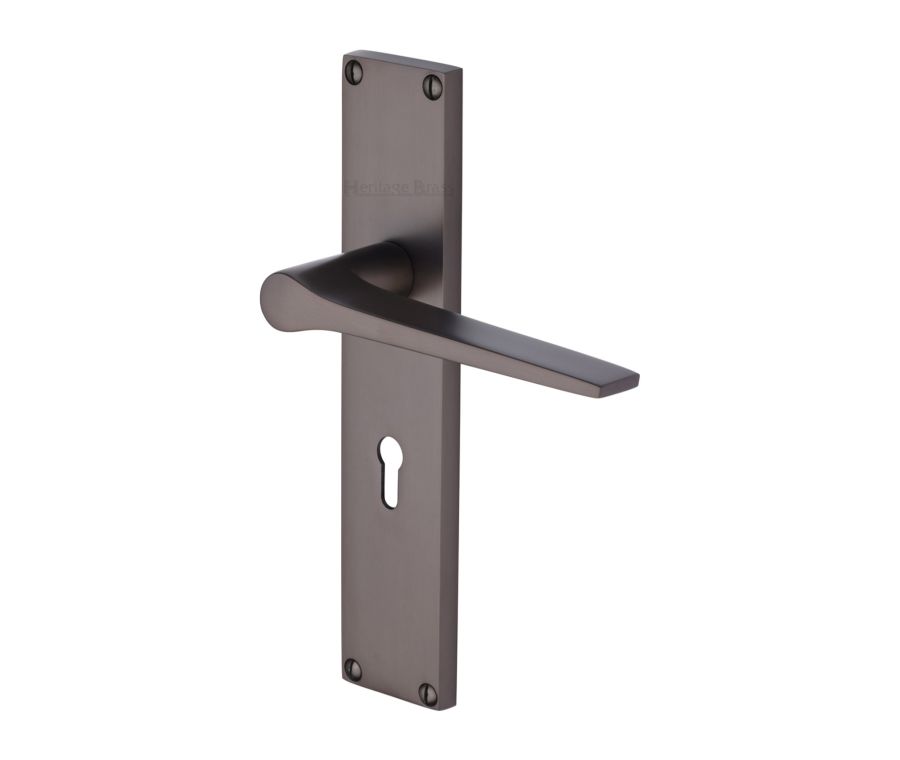 Heritage Brass Matt Bronze Gio Door Handle on 200mm Plate - Lever Lock