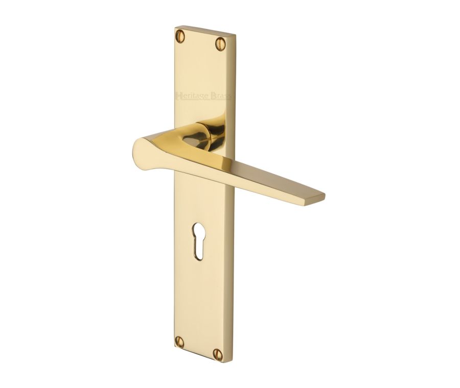 Heritage Brass Polished Brass Gio Door Handle on 200mm Plate - Lever Lock