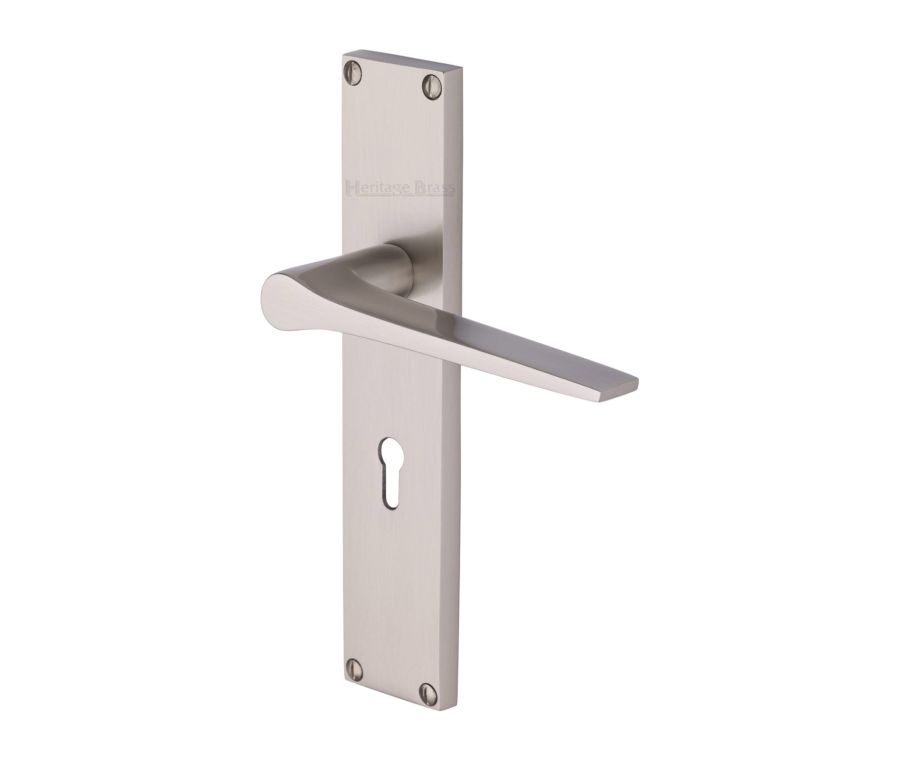 Heritage Brass Satin Nickel Gio Door Handle on 200mm Plate - Lever Lock