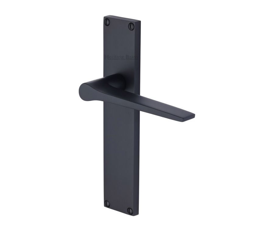 Heritage Brass Matt Black Gio Door Handle on 200mm Plate - Lever Latch