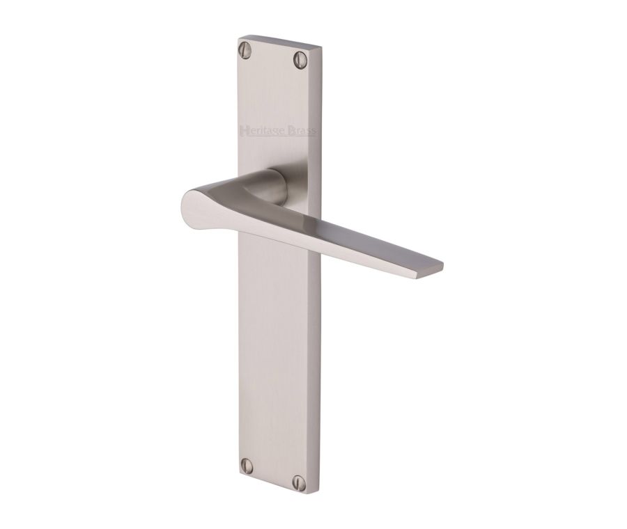 Heritage Brass Satin Nickel Gio Door Handle on 200mm Plate - Lever Latch