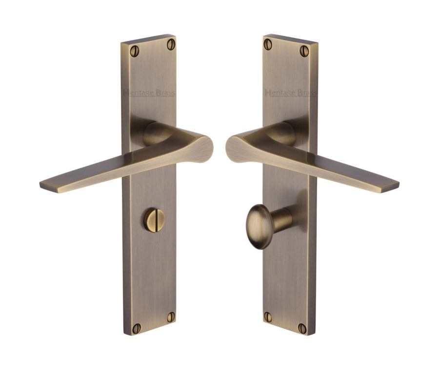 Heritage Brass Antique Brass Gio Door Handle on 200mm Plate - Bathroom Set